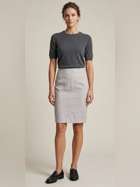 Sarah Pacini Linen Pencil Straight Skirt Lightweight Minimalist Zip Casual Gray